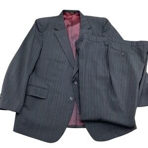 Austin Manor Pinstripe Suit Mens 46R 38W 29L Charcoal Gray Corporate Executive